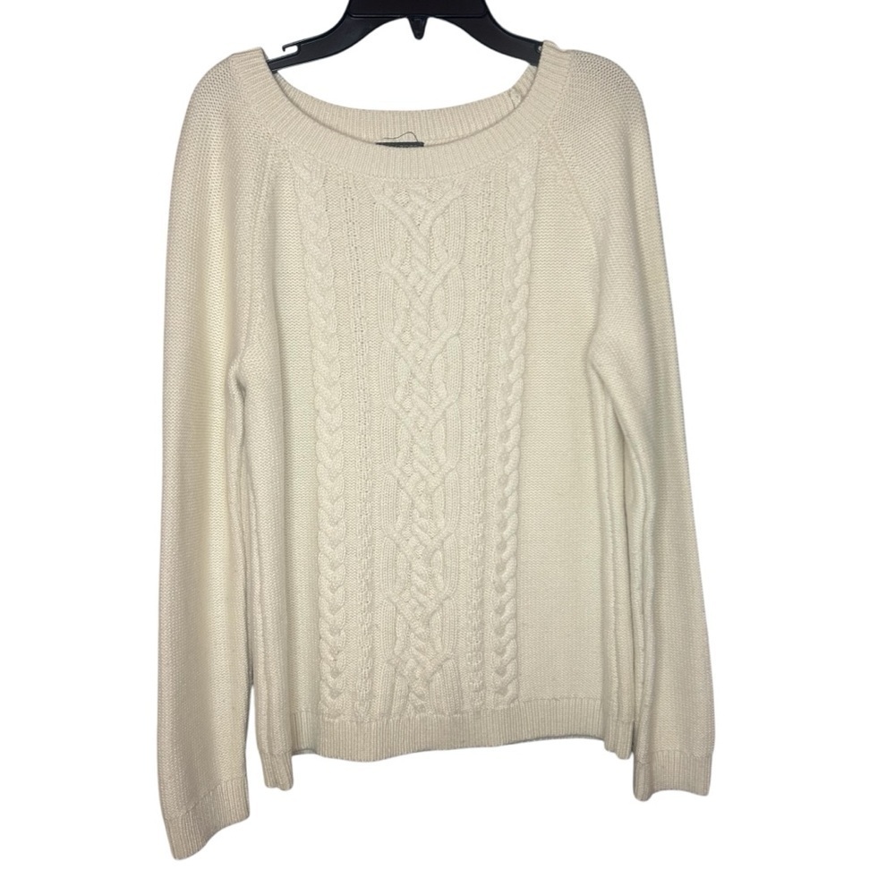 Talbots Cream Cable Knit Sweater Medium Cotton Blend Cozy Classic Fall